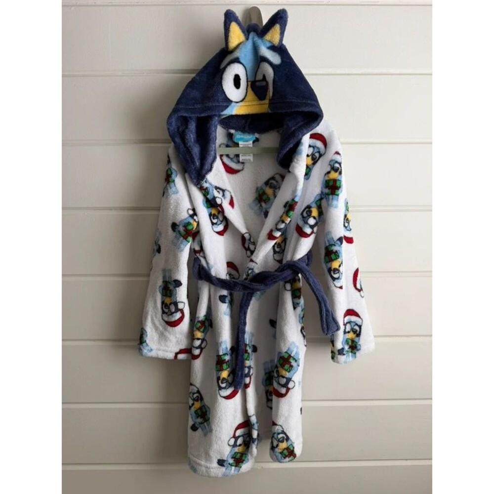Bluey Children’s Fleece Robe 4T/5T Christmas Holiday Santa Design